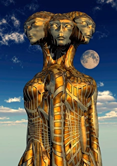 Artificial Intelligence Artwork Imprime: A trinity of alien beings, coequal