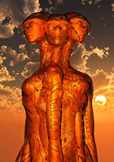 Artificial Intelligence Artwork Imprime: A trinity of alien beings, coequal