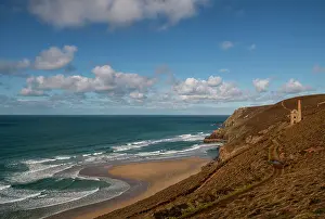 Cornwall Mining Heritage Imprime: A rip current developing on a beach during a flooding tide