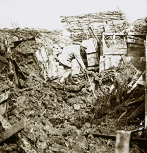 WWI Black And White Pictures Imprime: Aftermath of a shell, a soldier in the crater, c1914-c1918