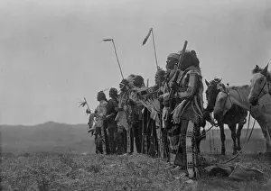 American Indian Heritage Imprime: Awaiting the scouts return, Atsina, c1908. Creator: Edward Sheriff Curtis