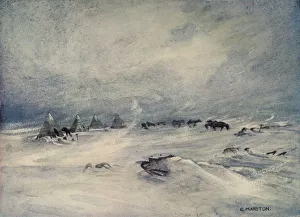 Ernest Shackleton Expedition Imprime: A Blizzard on the Barrier, c1908, (1909). Artist: George Marston
