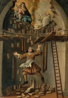 Christian Art Heritage Images Imprime: A builder falling from a platform in an apse