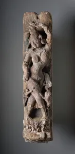 Hand Carved Stone Sculpture Imprime: Celestial Nymph Cavorting with Monkeys, 12th century. Creator: Unknown