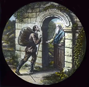John Bunyan Pilgrims Progress Imprime: Christian at the gate, c1910. Creator: Unknown