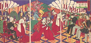 Meiji Period Artwork Imprime: Commanders Receiving the Emperors Drinking Cups, 1886 (Meiji 19)