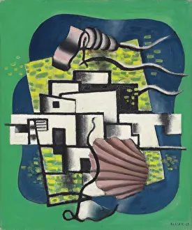 Oil On Canvas Cubism Imprime: Composition with shell (Composition avec coquille)