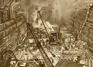 British Civil Engineering Projects Imprime: Constructing a Dry Dock at Swansea, c1930. Creator: Unknown