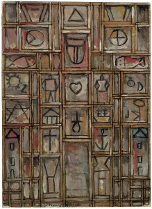 Pintura Imprime: Constructivo (Constructivo con líneas dobles en ocre)