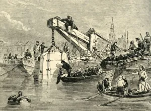 Thames Tunnel Construction Imprime: Diving-Bell Used in the Construction of the Thames Tunnel, (c1878). Creator: Unknown