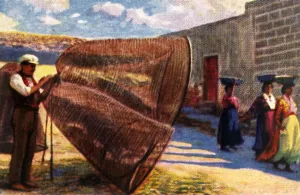 Cigarette Card Album Imprime: Drying the nets, Malta, c1928. Creator: Unknown