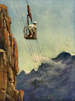 Ward Lock And Co Publications Imprime: Engineers at Work on a Mountain Ropeway, c1930. Creator: Francis E Hiley