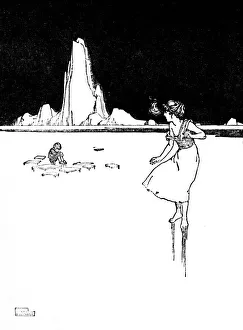 W Heath Robinson Illustration Imprime: She Entered the Large, Cold, Empty Hall, c1930. Artist: W Heath Robinson