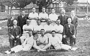 Australian Cricket Team Imprime: Eric Crew, middle back c1919. Creator: Murphy
