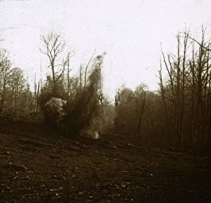 Monochrome War Images Imprime: Explosion of shell fired by a tank, c1914-c1918