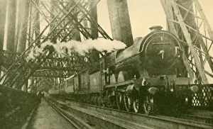 British Engineering Wonders Imprime: An Express Train Crossing the Forth Bridge, c1930. Creator: Leslie J. Thompson