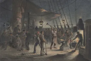 Atlantic Ocean Cable Laying Imprime: The Forge on Deck, Night of August 9th: Preparing the Iron Plating for Capstan, 1865-66