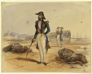 Naval Warfare Illustrations Imprime: General with Troops in Background, n.d. Creator: Auguste Raffet