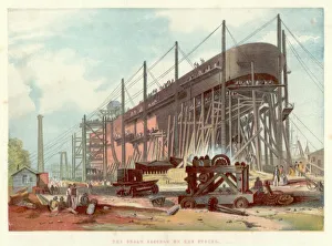 Isambard Kingdom Brunel Imprime: Gran Oriente en los astilleros de Millwall en el Támesis, 1857.