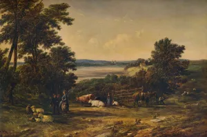 Un Puerto rodeado de Colinas Arboladas y Praderas con Ganado, 1859, (1938). Artista: Alfred Vickers.