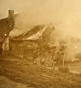 World War One Destruction Imprime: House hit by a shell, c1914-c1918