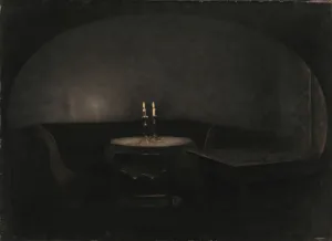 Vilhelm Hammershoi Paintings Imprime: Interior. Artificial Light (Interior. Kunstigt lys), 1909. Creator: Hammershoi
