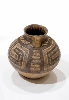Decorative Geometric Art Imprime: Jar with hatched and rectangular meander design, about 2200-2000 B.C.E.. Creator: Unknown