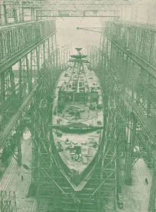 Shipbuilding Industry Imprime: A light cruiser under construction, c1917 (1919)