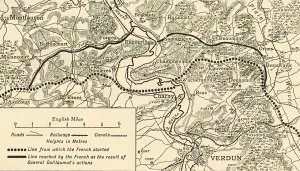 Mapa que ilustra las Operaciones en Verdún, Primera Guerra Mundial, agosto-noviembre 1917, (c1920).