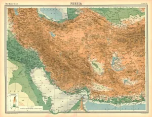Impresiones de Mapa de Persia. Mapa de lo que ahora se conoce como Irán, mostrando el Golfo Pérsico. Placa 53 del Atlas Times Mapa Imprime: Mapa de Persia.
