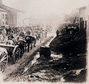 First World War Transportation Imprime: Mounted troops with wagons, c1914-c1918