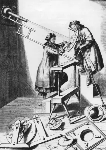 Solar Eclipse Imprime: Observing a solar eclipse, 1673