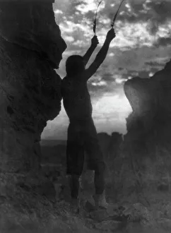 Black And White Desert Landscape Imprime: Offering to the sun-San Ildefonso, c1927. Creator: Edward Sheriff Curtis