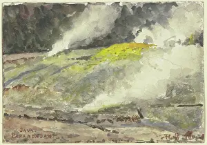 Watercolour On Cardboard Art Imprime: Papandajan (volcano?) on Java, 1900. Creator: Fritz Hauck