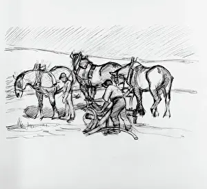 Agricultural Labourer Artwork Imprime: Ploughing on the Downs, c1907. Creator: Robert Polhill Bevan