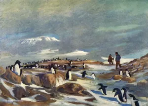Ernest Shackleton Expedition Imprime: Return of the Penguins, c1908, (1909). Artist: George Marston