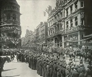 Victorian Era Military Imprime: The Royal Procession: Passing the Eastern End of Cheapside, London, 1897. Artist