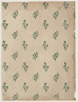 Nineteenth Century Botanical Illustration Imprime: Sheet with dot grid pattern with bouquets, 19th century. Creator: Anon