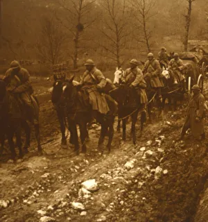 First World War Animals Imprime: Soldiers on the move, c1914-c1918