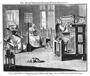 Industrial Revolution Imprime: Stocking frame workshop, 1750