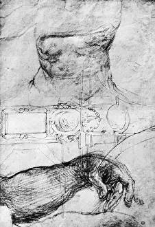 Renaissance Architecture Sketches Imprime: Studies for the ceiling of the Sistine Chapel, Rome, 1913. Artist: Michelangelo Caravaggio