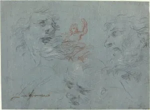 Historical Figure Drawings Imprime: Study of Heads [recto]. Creator: Unknown