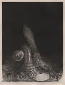Odilon Redon Lithograph Imprime: The Temptation of St. Anthony: Flowers Fall and the Head of a Python Appears, 1896