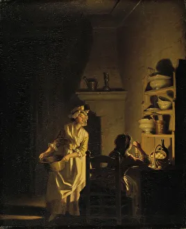 Kitchen Scenes From The Past Imprime: Testing Eggs. Interior of a Kitchen