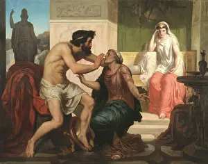 Academic Art Imprime: Ulysses Recognized By Eurycleia, ca. 1849. Creator: Chifflart, Francois (1825-1901)
