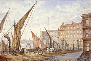 British Shipping Industry History Imprime: View of Maidstone Wharf, Queenhithe, City of London, 1865. Artist: Alfred Slocombe