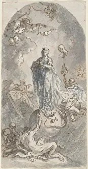 Black Chalk Drawings Imprime: The Virgin of the Immaculate Conception (recto), 1764. Creator: Martin Johann Schmidt