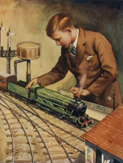 Vintage Railway Illustration Imprime: The Young Engineer, c1930. Creator: Unknown