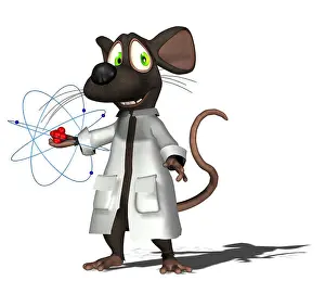 Raton de laboratorio con átomo.