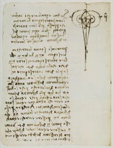 Estudio de geometría sobre la intersección de círculos, manuscrito del Codice Forster I, c.39v